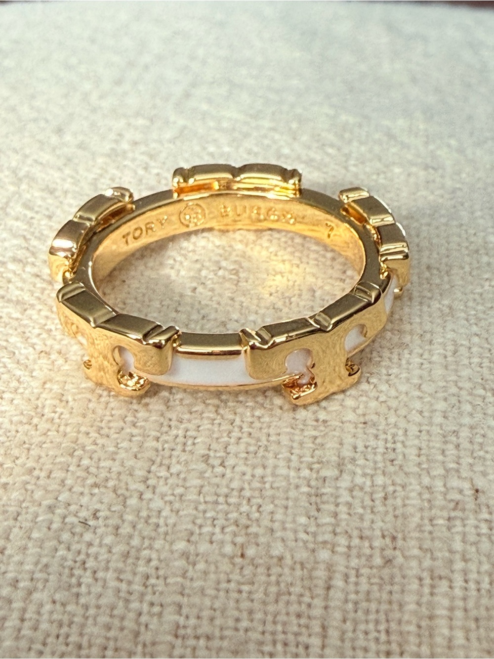 Tory Burch Enamel White Gold T
Logo Serif Ring size 7 - Picture 2 of 6